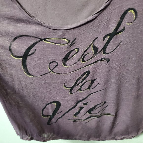 Fifth Sun Purple Short Sleeve Cest La Vie Round Neck Shirt Sz L - Picture 3 of 6